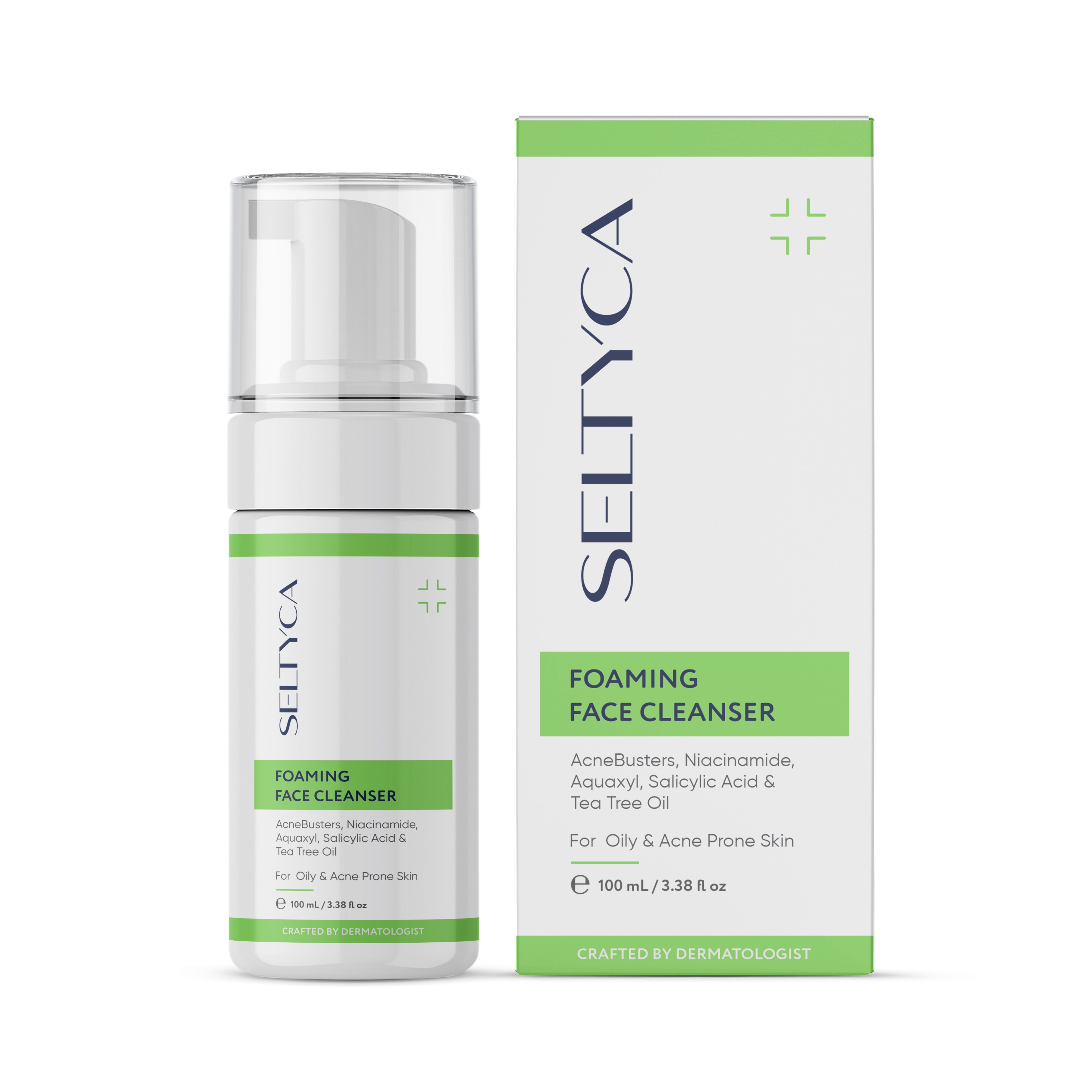 Seltyca Foaming Face Cleanser with packaging on a white background