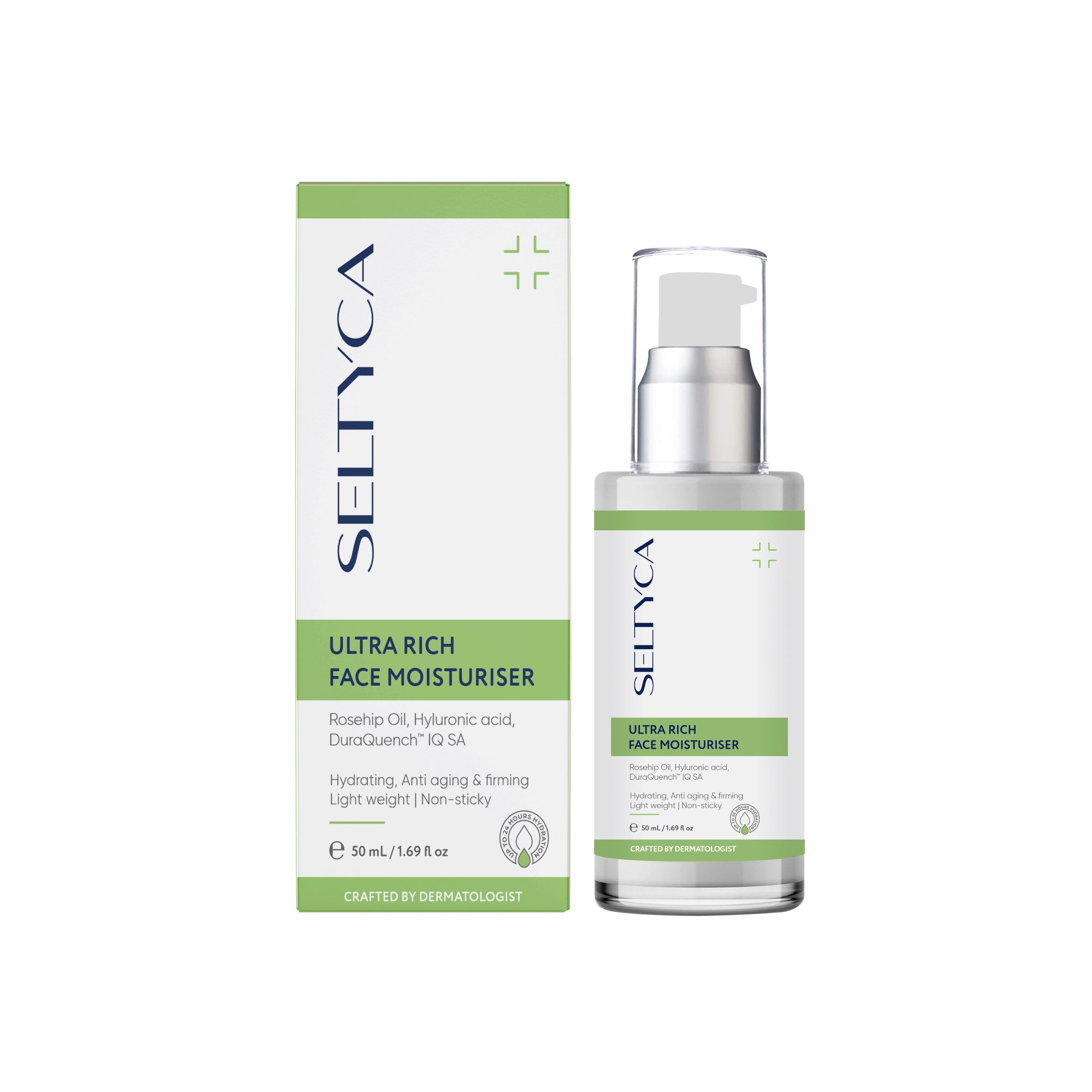 Seltyca Ultra Rich Face Moisturizer bottle and packaging on a white background
