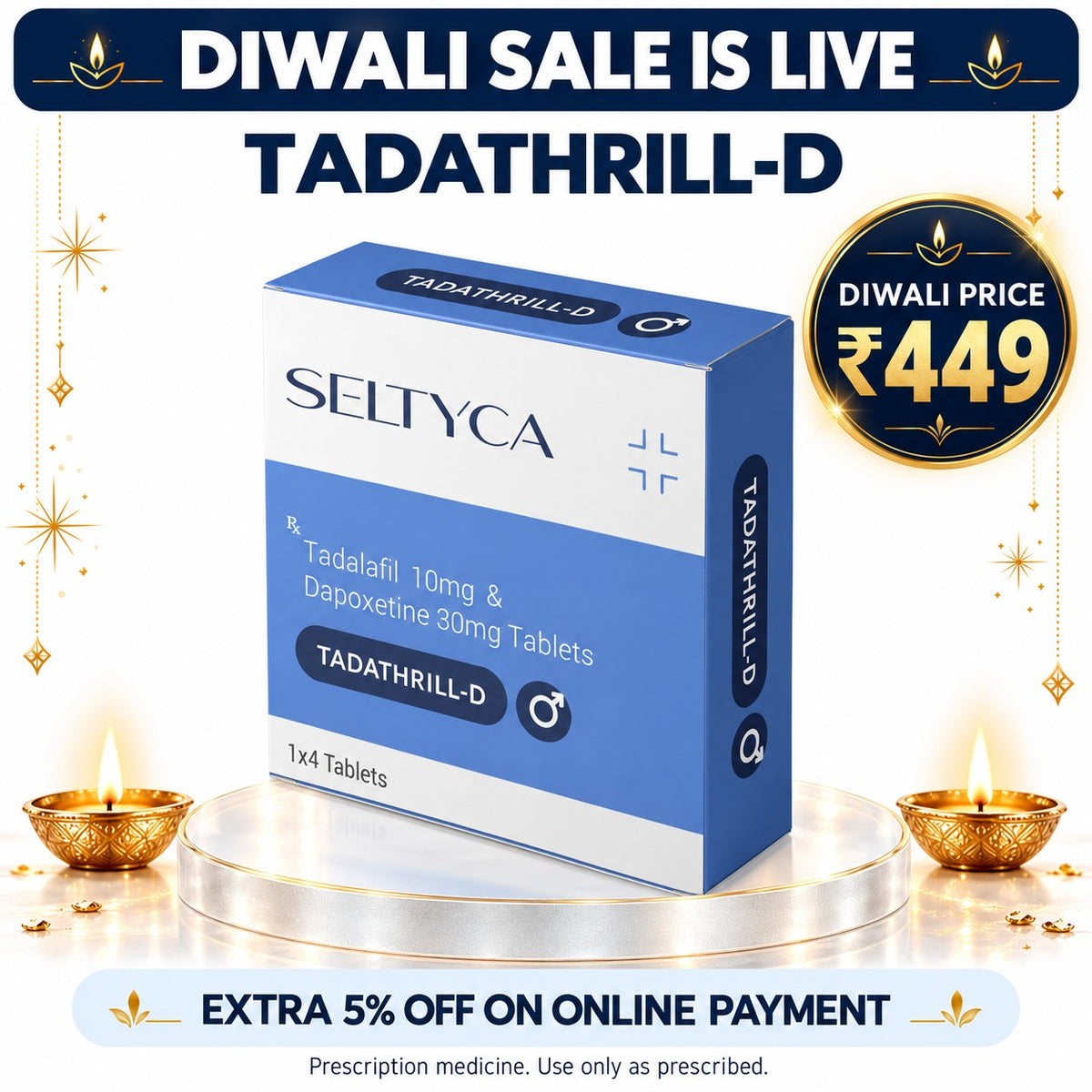 Tadathrill-D (Tadalafil + Dapoxetine)  Tablet for ED & PE | Seltyca.