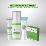 Seltyca skincare products for severe acne with scarring on a white background