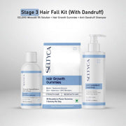 Seltyca hair care products including shampoo, gummies, and solution on a white background