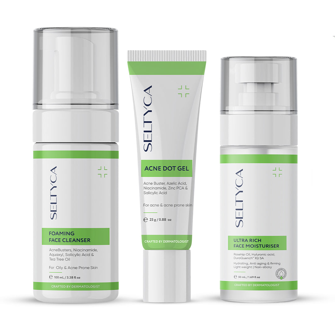 Seltyca Acne Face Cleanser, Acne Dot Gel & Face Moisturiser