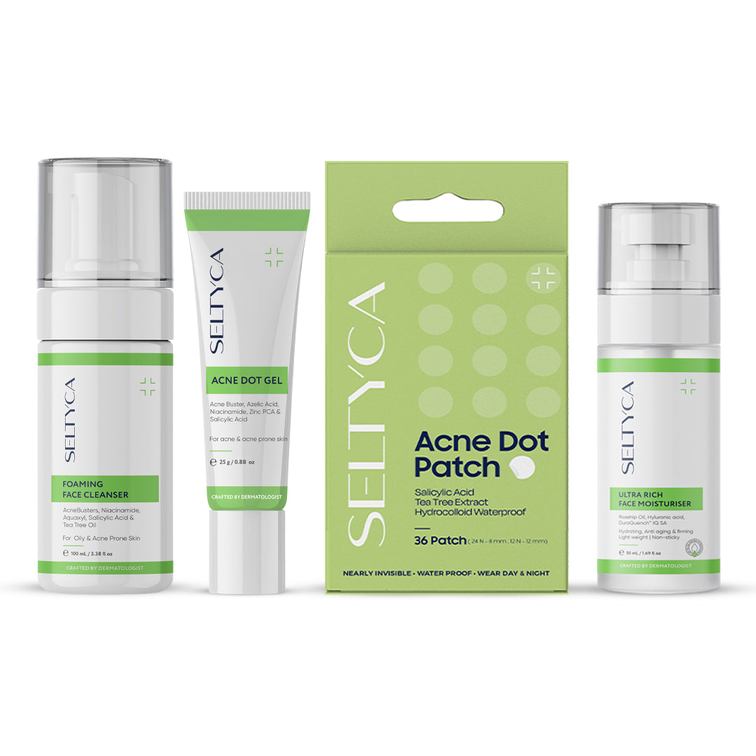 Seltyca Acne Face Cleanser, Acne Dot Gel, Acne Dot Patch & Face Moisturiser